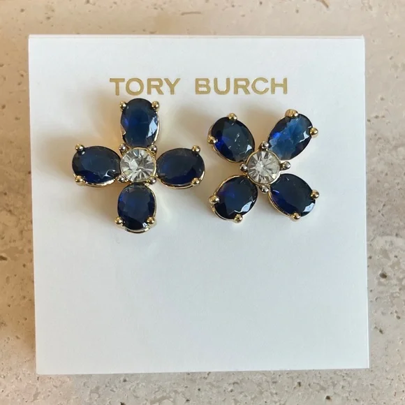 Tory Burch Sapphire Blue Floral Earrings - Picture 1 of 2